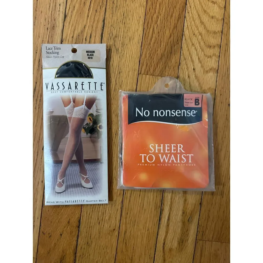 NEW Vintage Black Pantyhose Vassarette No Nonsense